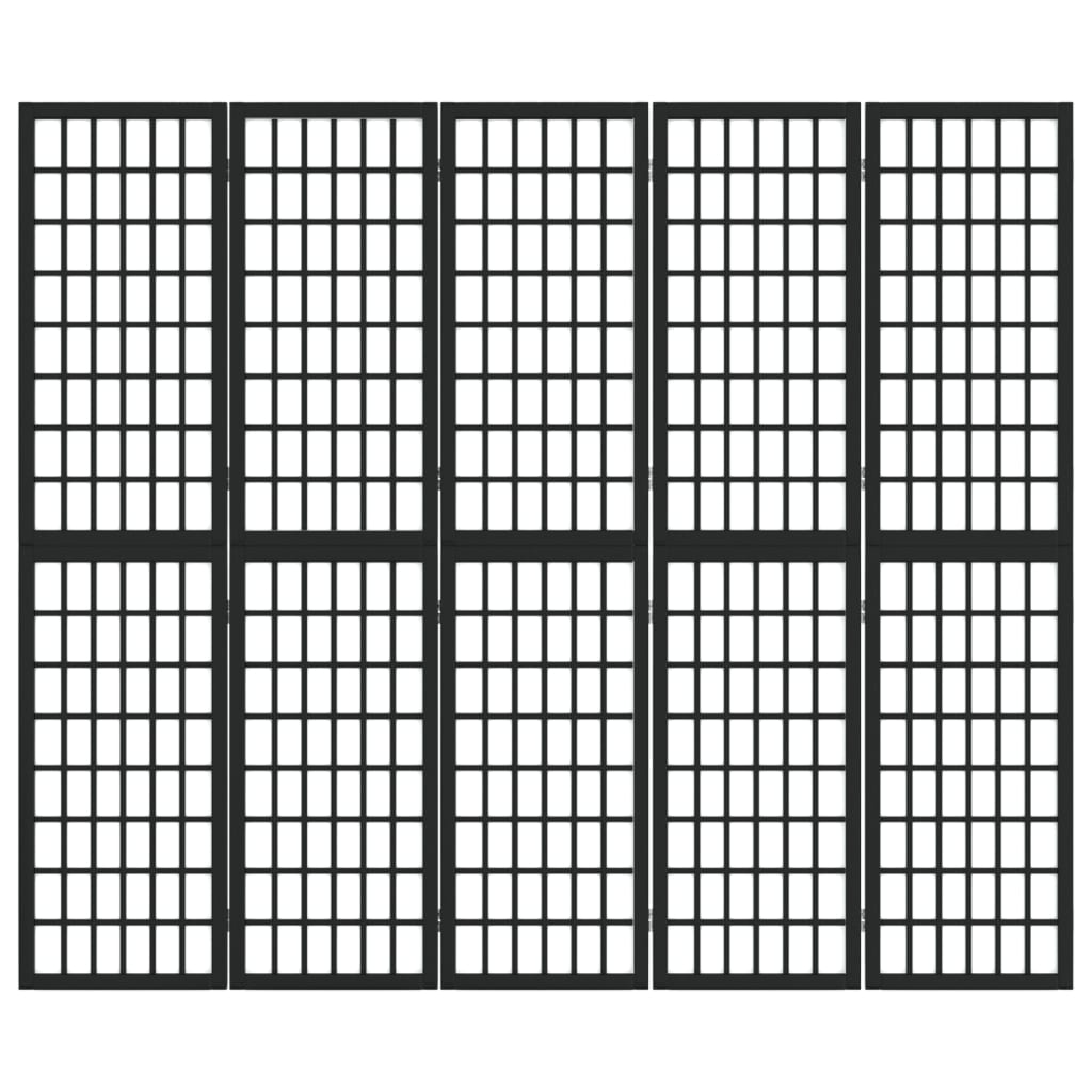 Параван за стая, 5 панела, японски стил, 200x170 cм, черен