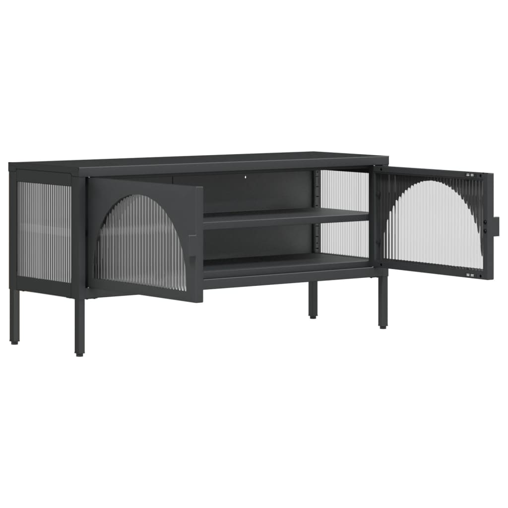 ТВ шкаф, черен, 105x35x50 см, стъкло и стомана