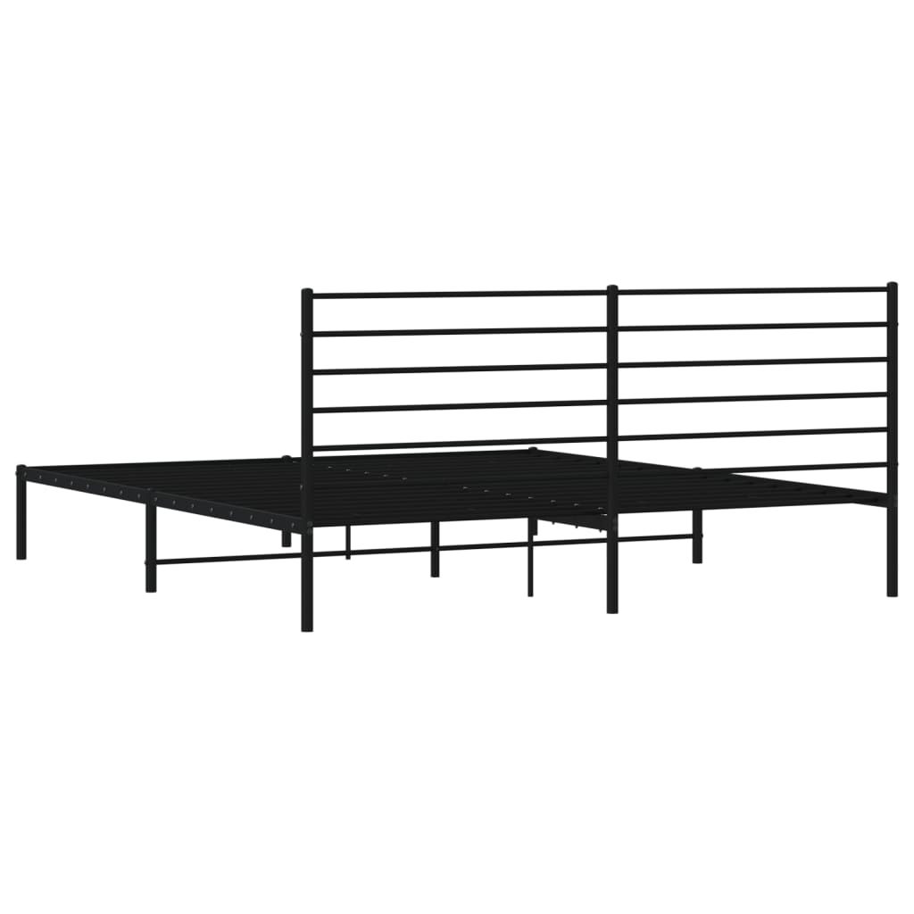 Метална рамка за легло с горна табла, черна, 200x200 см