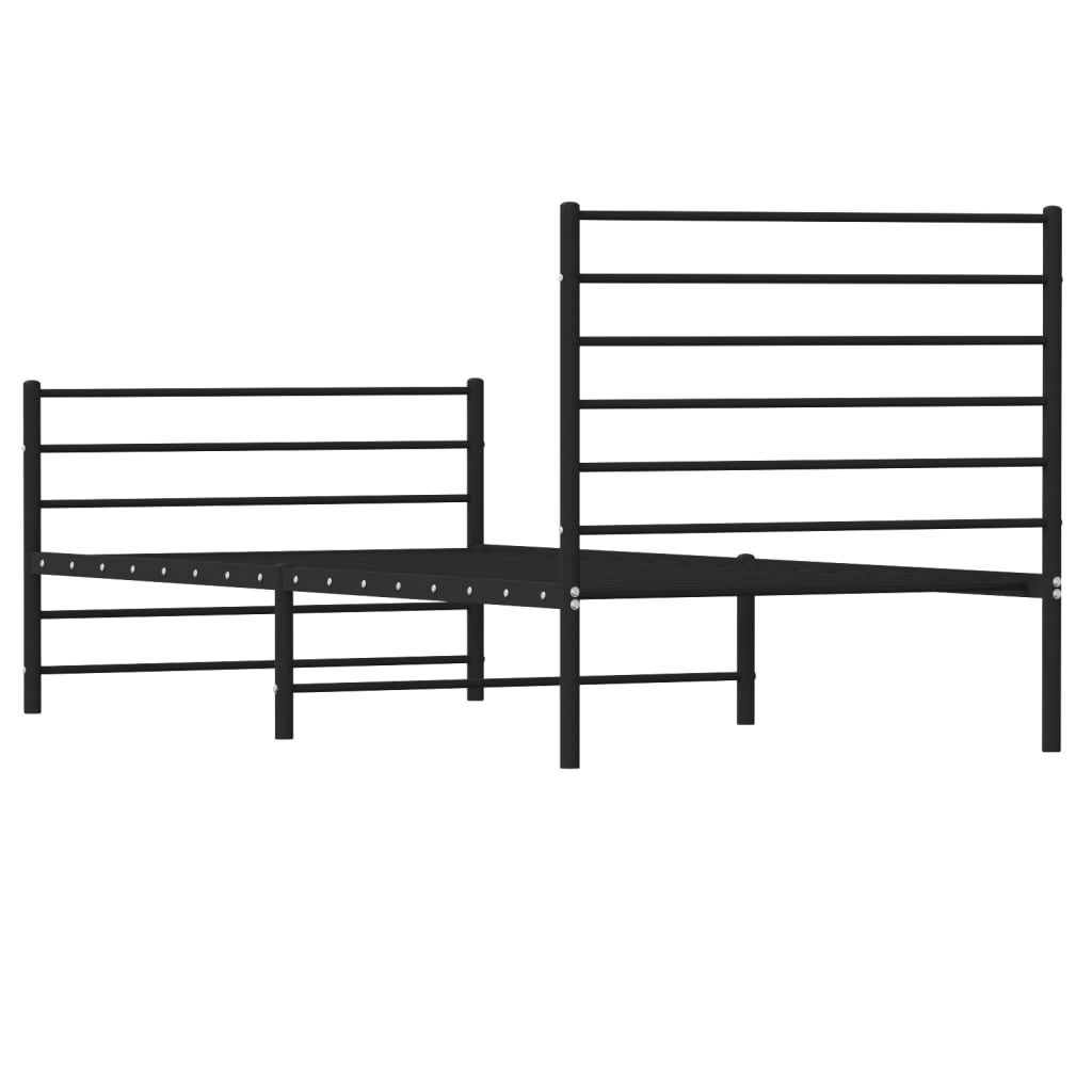 Метална рамка за легло с горна и долна табла, черна, 90x200 см