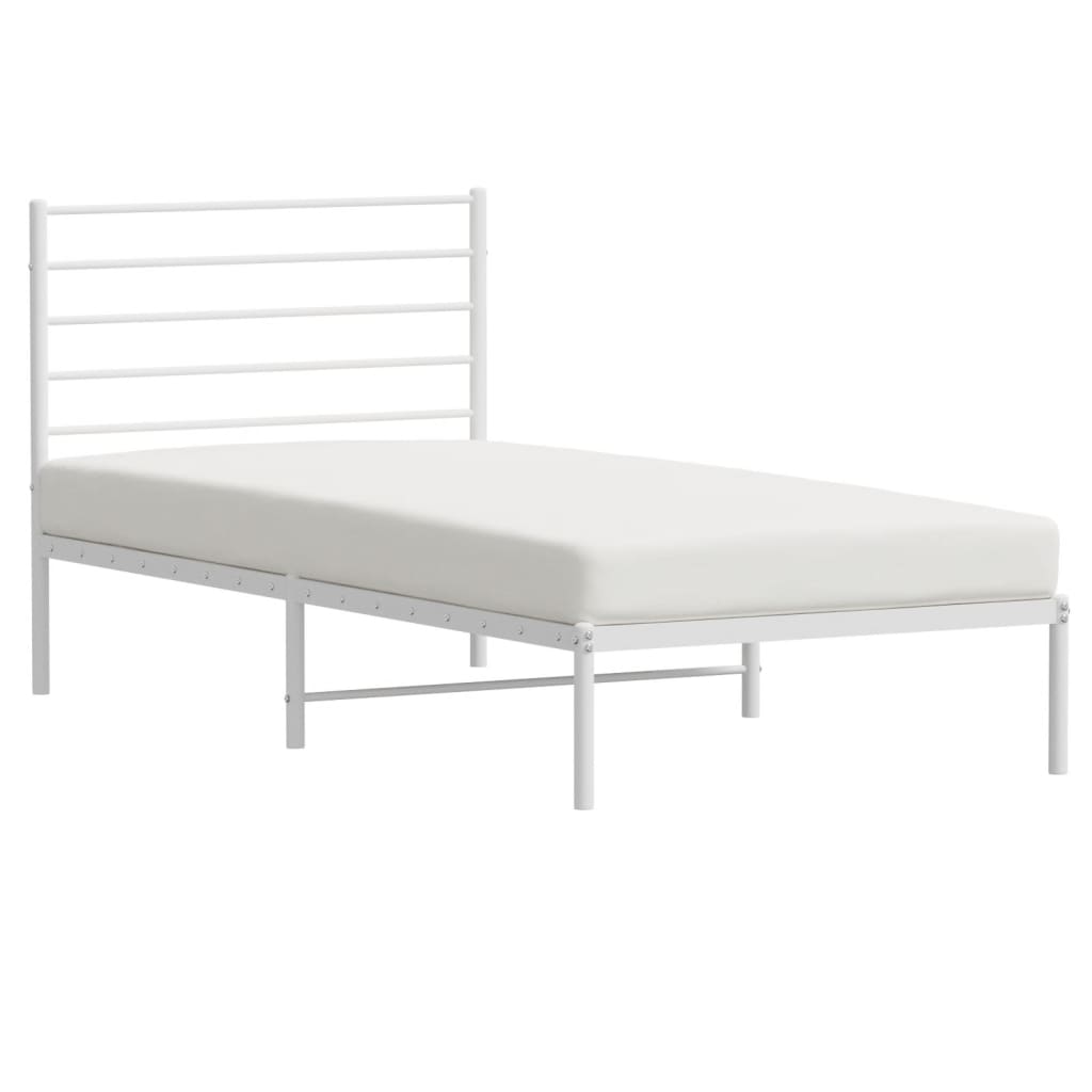 Метална рамка за легло с горна табла, бяла, 100x190 см