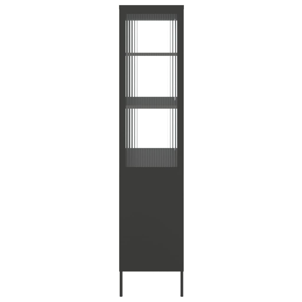 Висок шкаф, черен, 90x40x180 см, стъкло и стомана