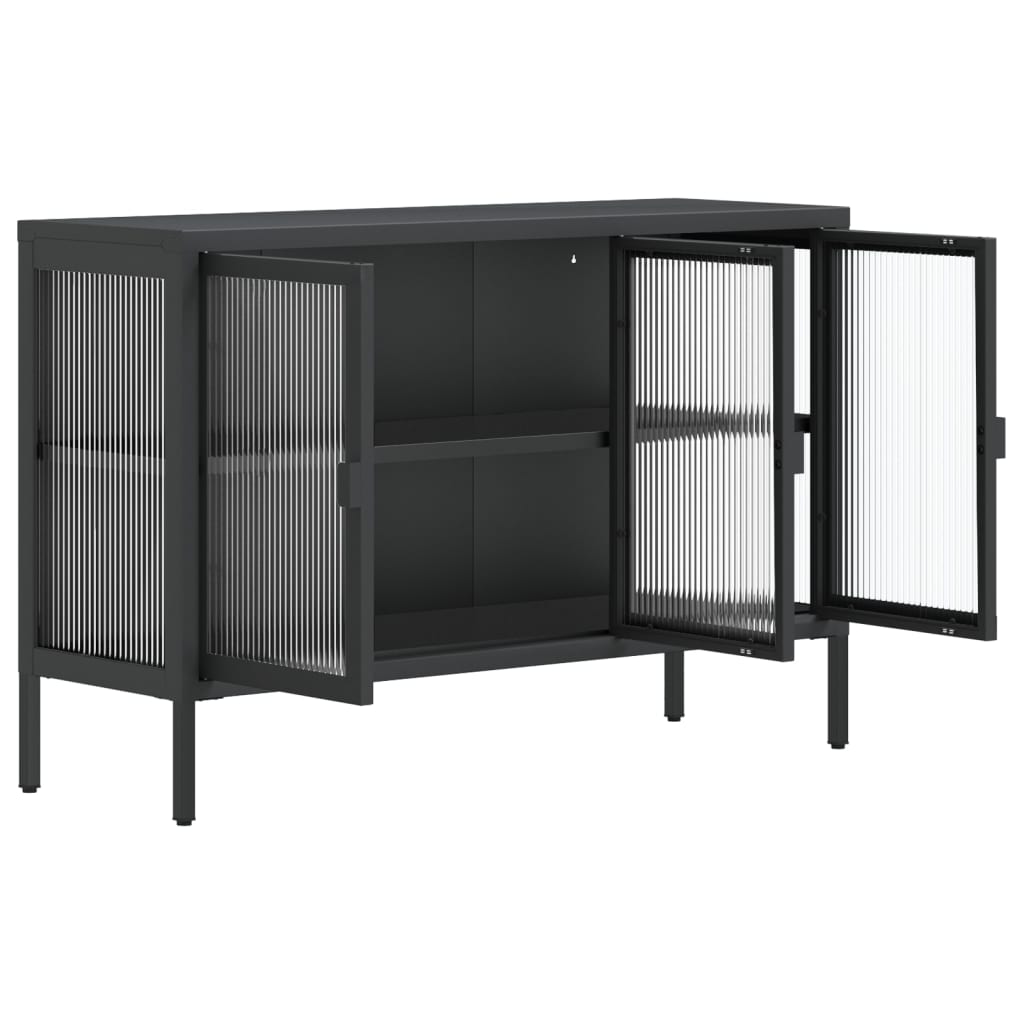 Сайдборд, черен, 105x35x70 см, стъкло и стомана