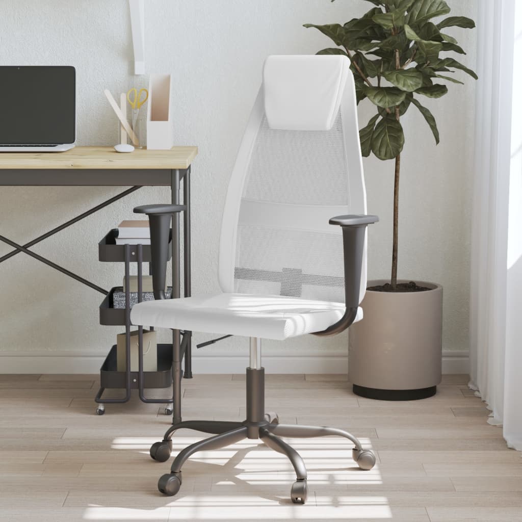 Офис стол, бял, мрежест плат и изкуствена кожа