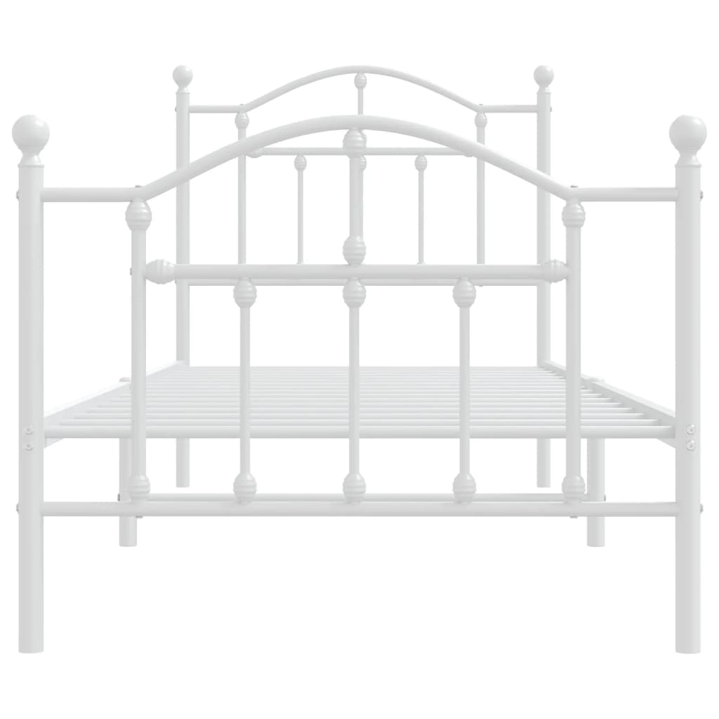Метална рамка за легло с горна и долна табла, бяла, 90x190 см
