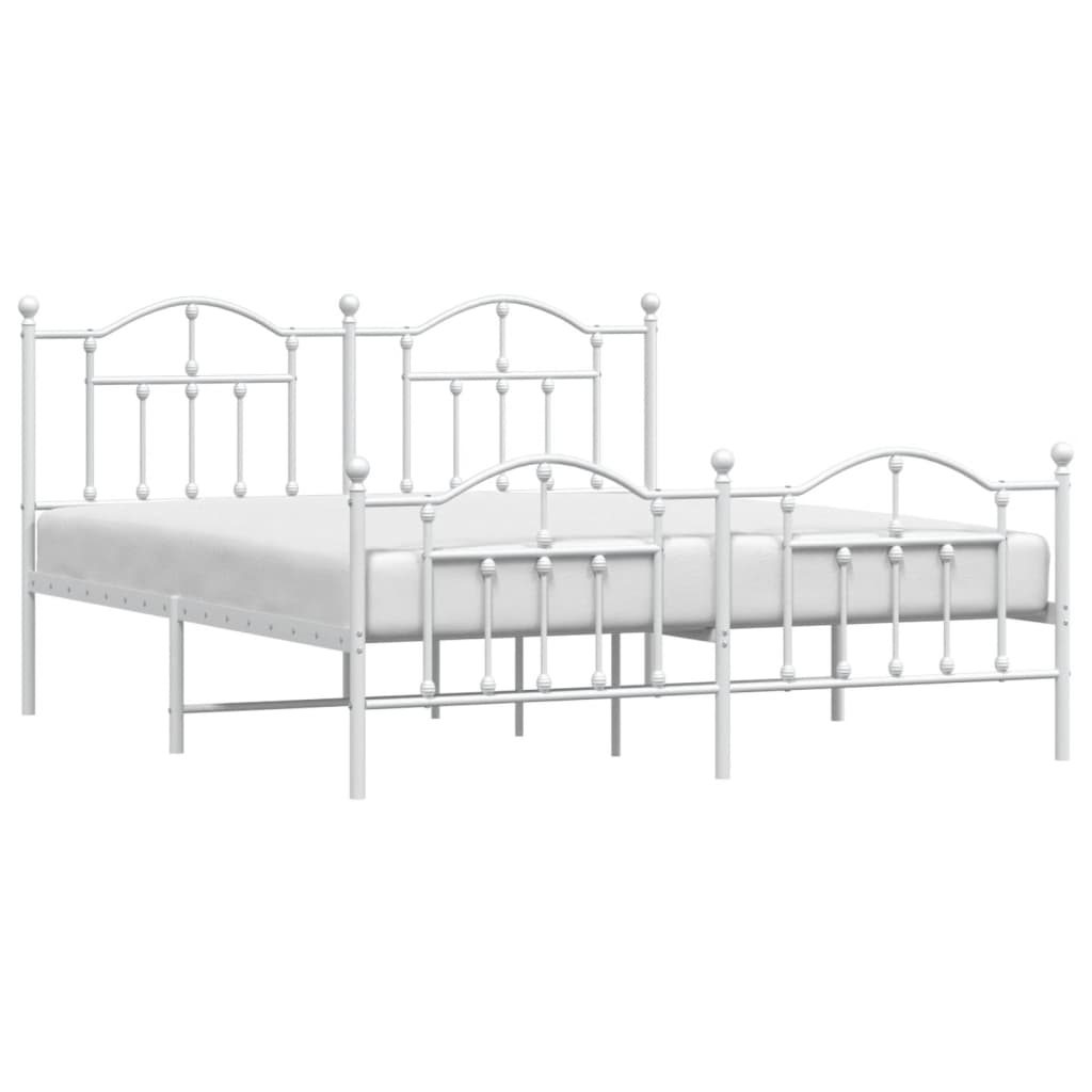 Метална рамка за легло с горна и долна табла, бяла, 160x200 см