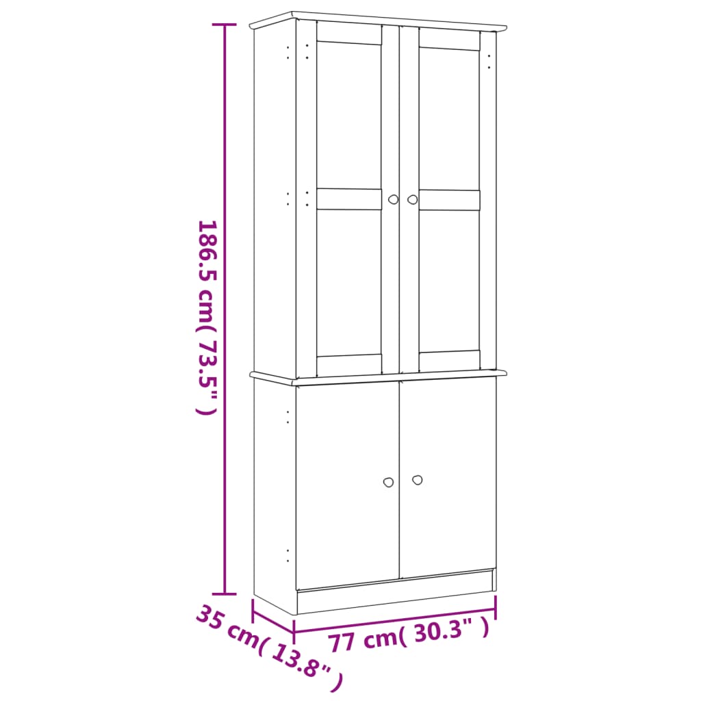 Шкаф витрина ALTA, бял, 77x35x186,5 см, бор масив