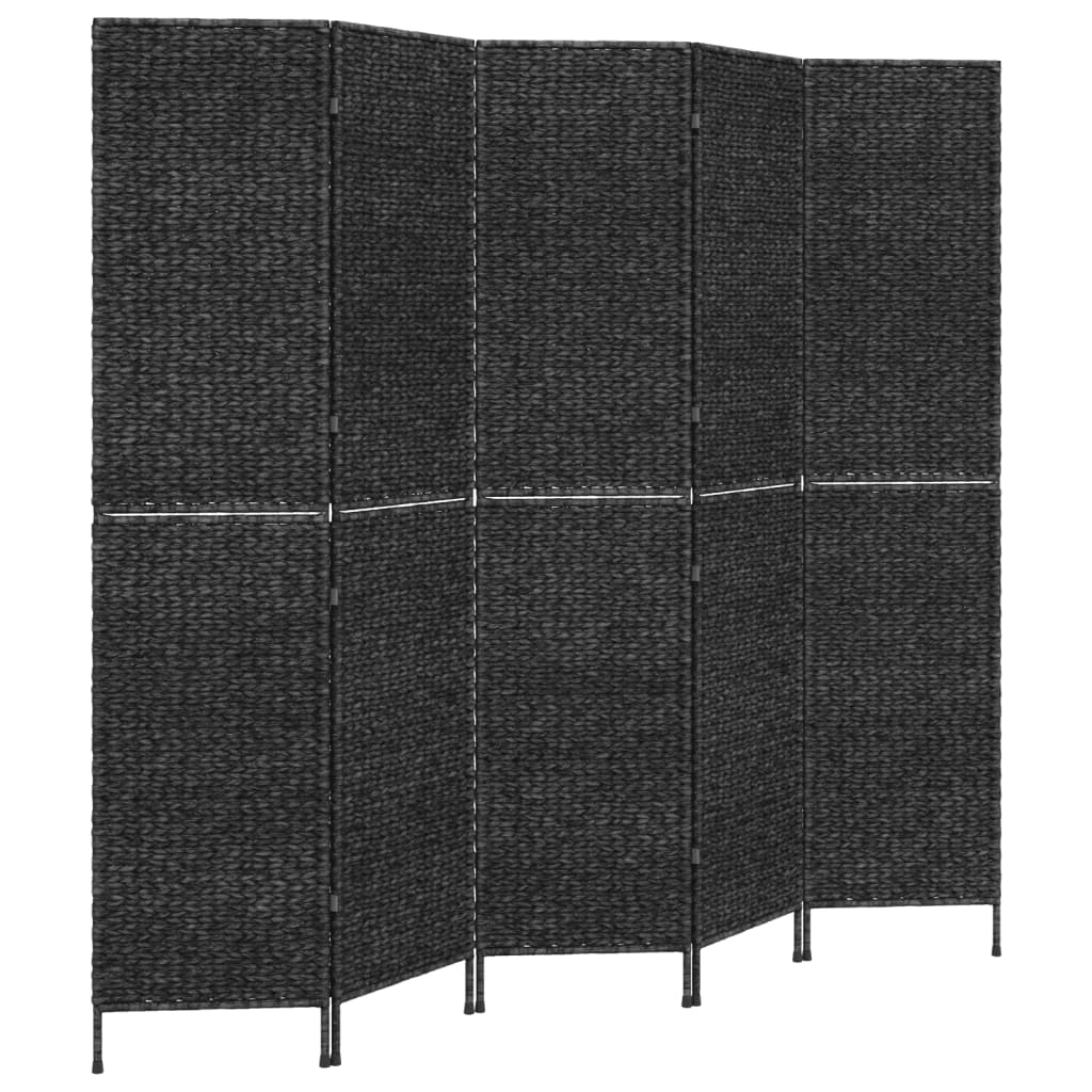 Разделител за стая, 5 панела, черен, 205x180 см, воден хиацинт