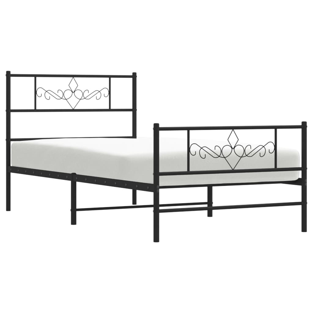 Метална рамка за легло с горна и долна табла, черна, 80x200 см