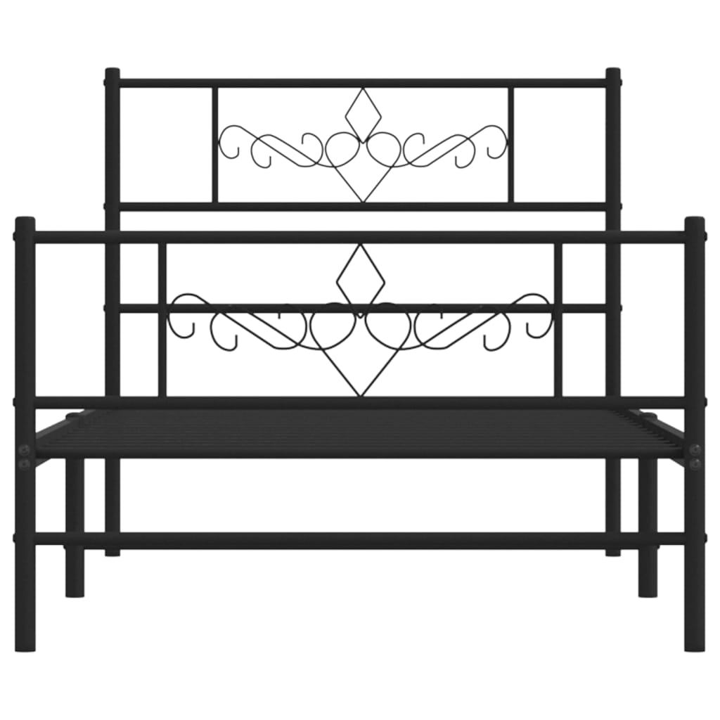 Метална рамка за легло с горна и долна табла, черна, 90x190 см