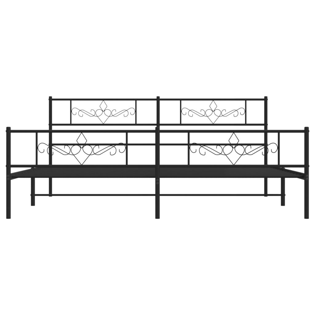 Метална рамка за легло с горна и долна табла, черна, 183x213 см
