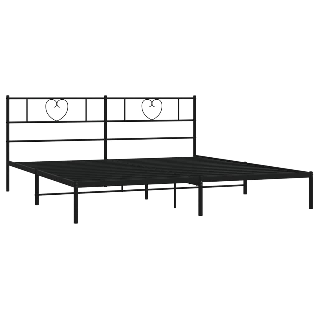 Метална рамка за легло с горна табла, черна, 200x200 см