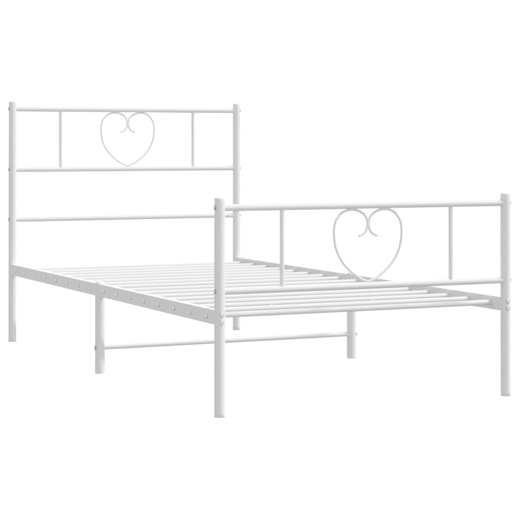 Метална рамка за легло с горна и долна табла, бяла, 100x200 см