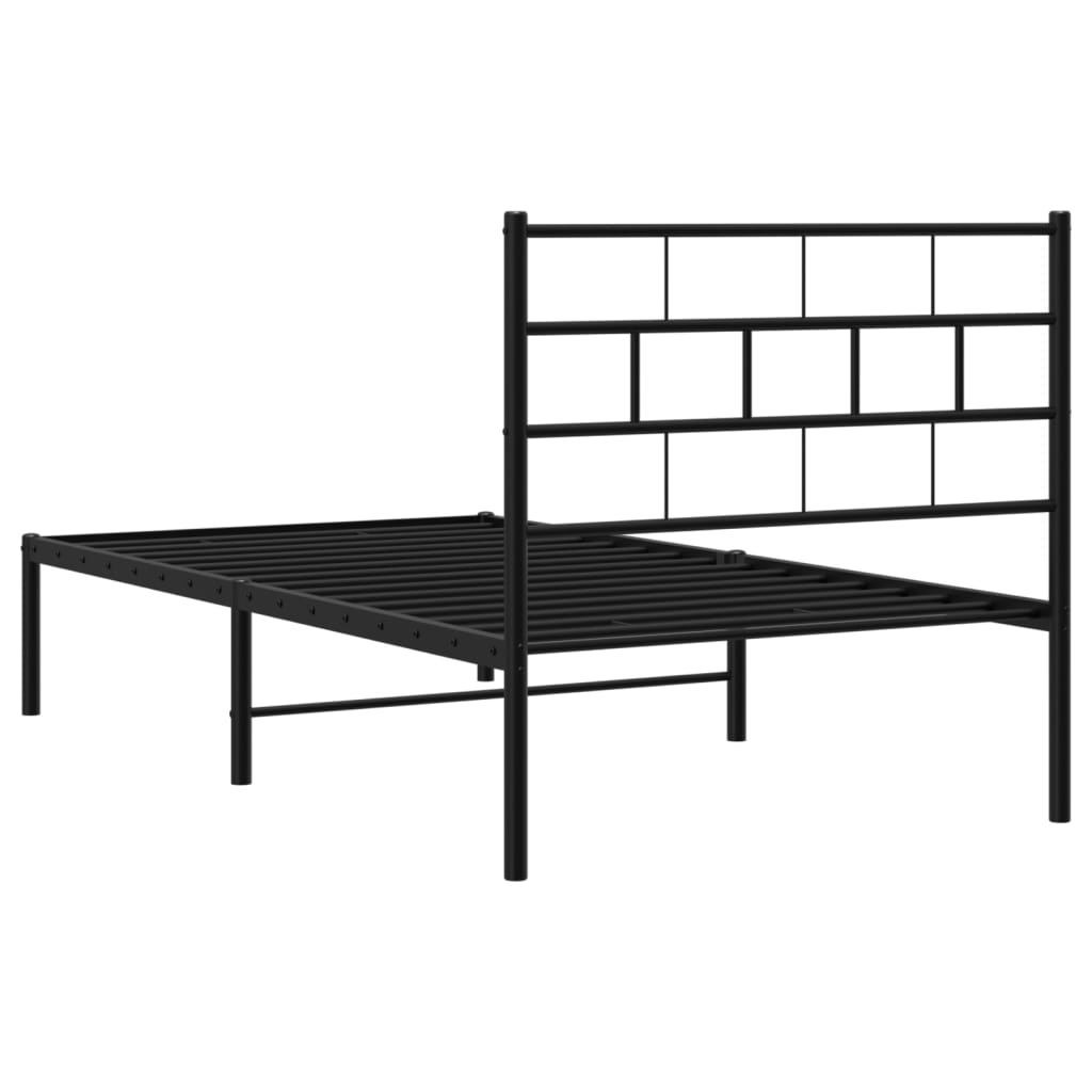 Метална рамка за легло с горна табла, черна, 100x200 см