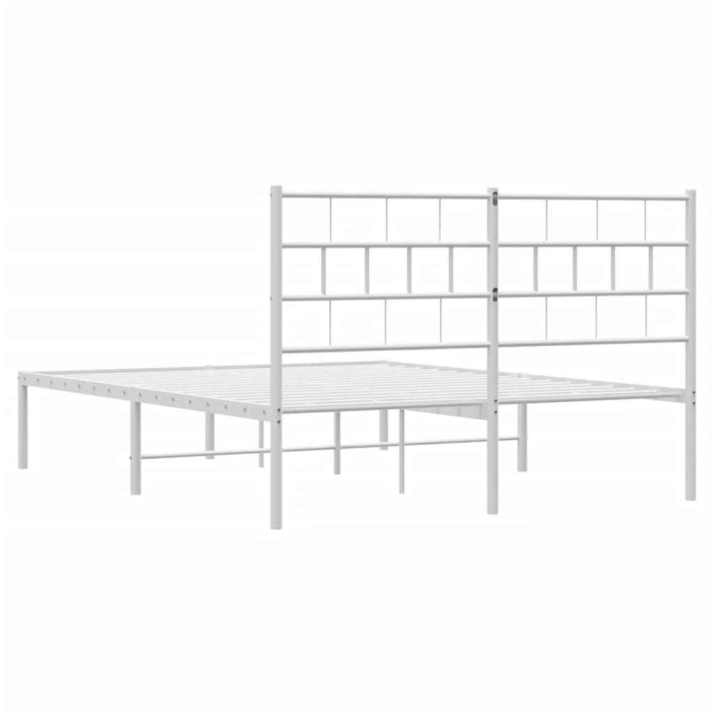 Метална рамка за легло с горна табла, бяла, 140x200 см