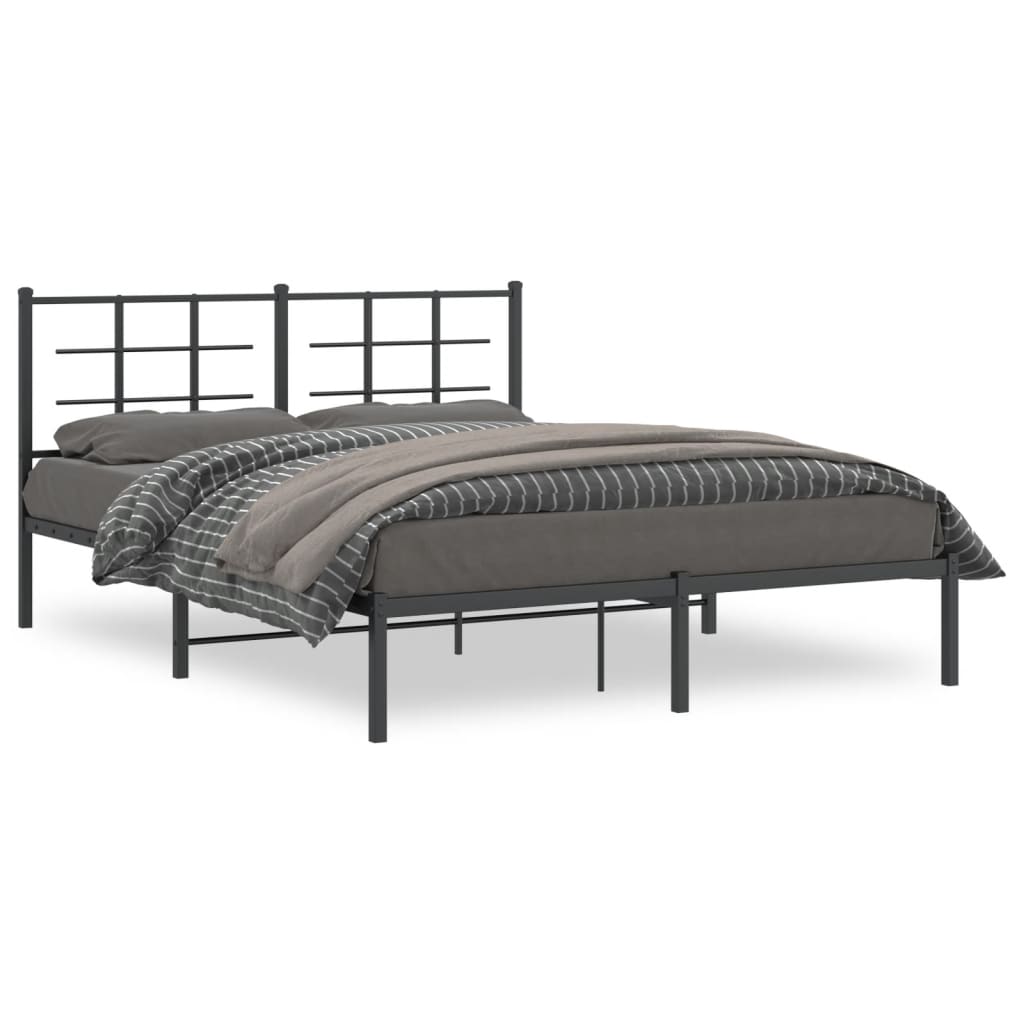 Метална рамка за легло с горна табла, черна, 160x200 см