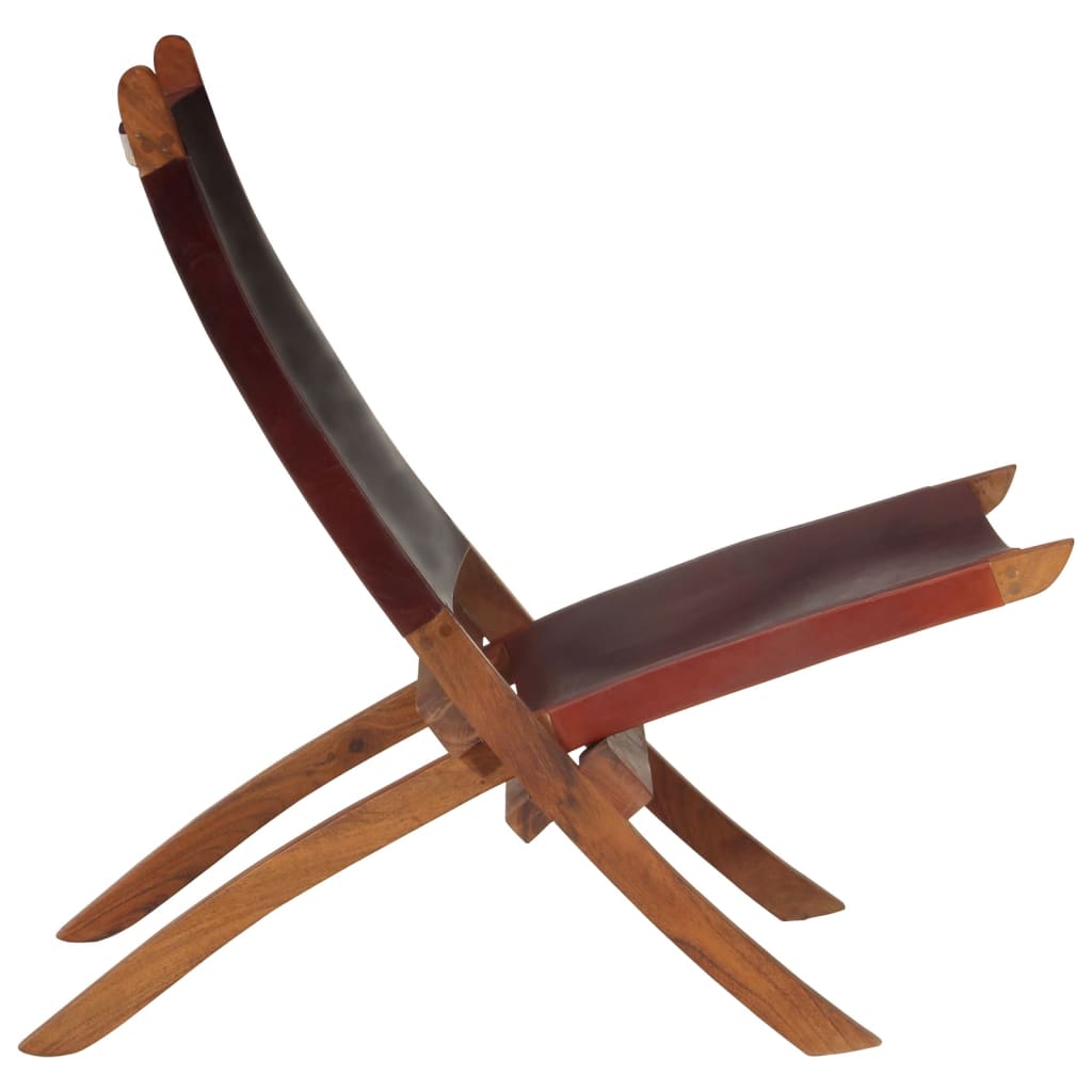 Сгъваем релаксиращ стол, тъмнокафяв, естествена кожа