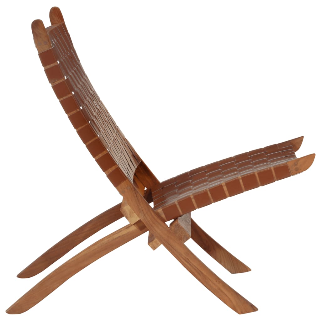 Сгъваем релаксиращ стол, кафяв, естествена кожа