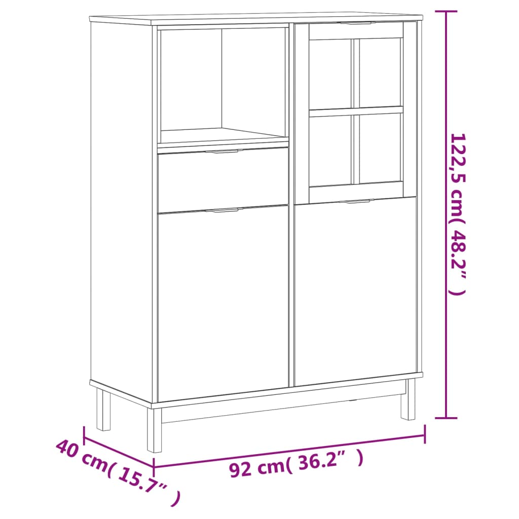 Висок шкаф със стъклени вратички FLAM 92x40x122,5 см бор масив