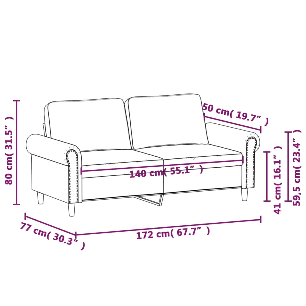 2-местен диван, виненочервен, 140 см, кадифе