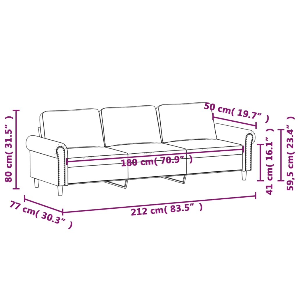 3-местен диван, син, 180 см, кадифе