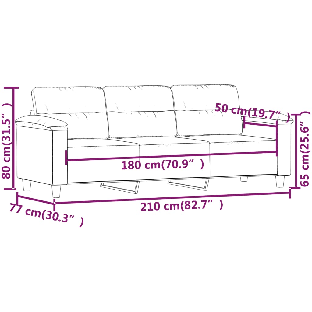 3-местен диван, светлосив, 180 см, микрофибърен плат