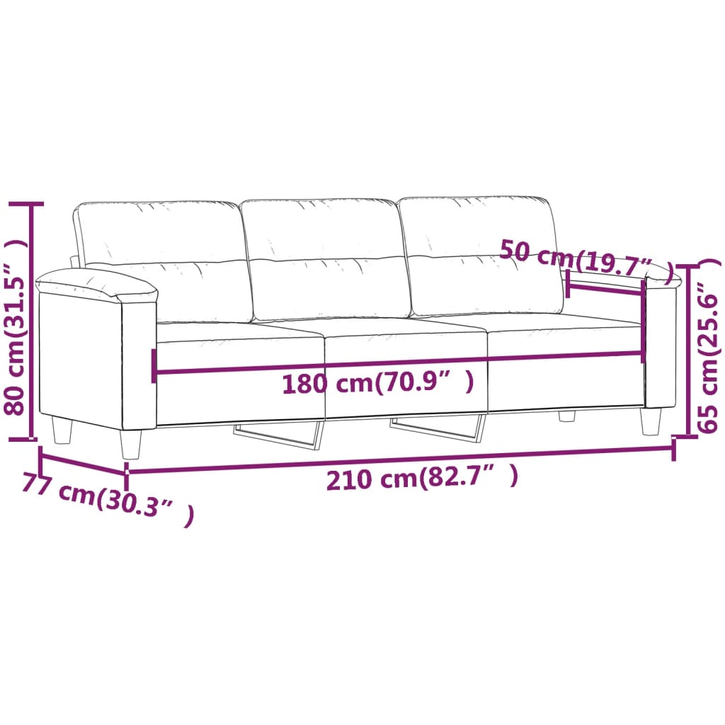 3-местен диван, кремав, 180 см, микрофибърен плат
