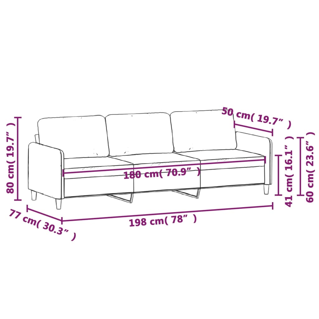 3-местен диван, виненочервен, 180 см, кадифе