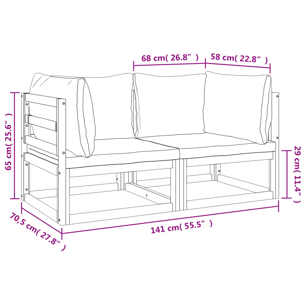 Модулен ъглов диван, 2 части, възглавници таупе, акация масив