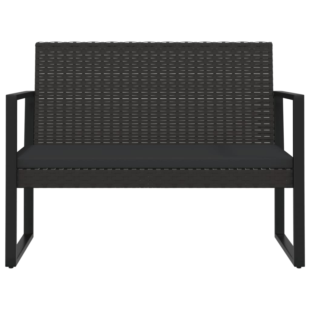Градинска пейка с възглавници, черна, 106 см, полиратан