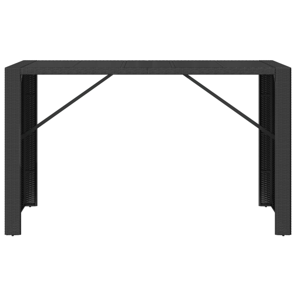 Бар маса със стъклен плот, черна, 185x80x110 см, полиратан