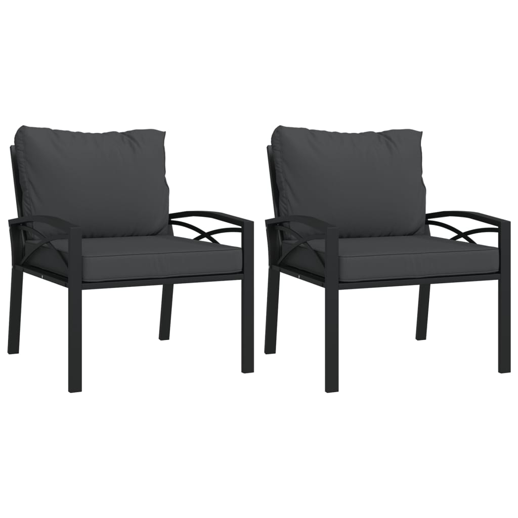 Градински столове със сиви възглавници 2 бр 68x76x79 см стомана