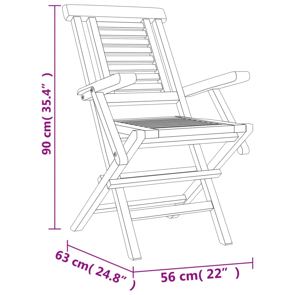 Сгъваеми градински столове, 2 бр, 56x63x90 см, тик масив