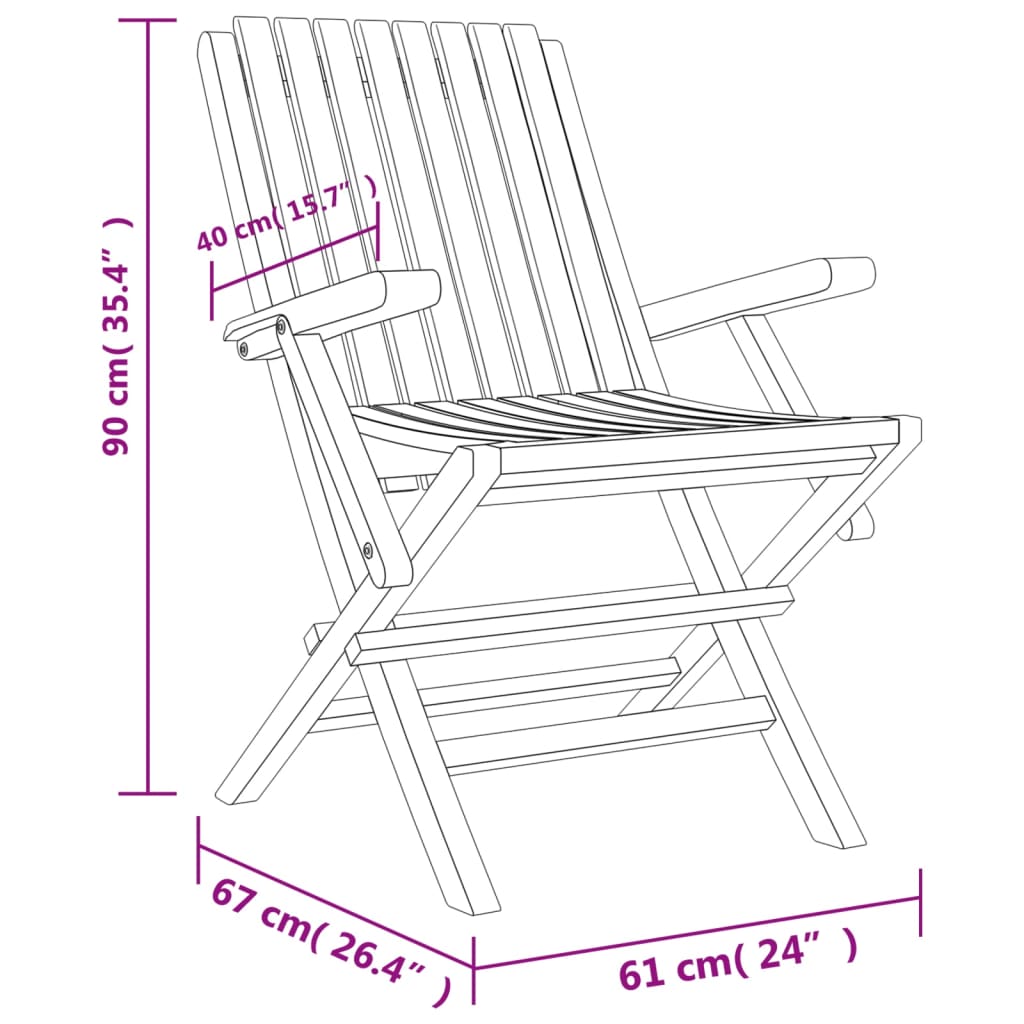 Сгъваеми градински столове, 2 бр, 61x67x90 см, тик масив