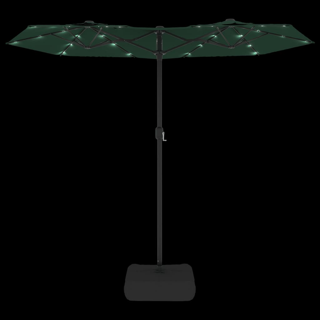 Чадър с двоен покрив и LED светлини, зелен, 316x240 см