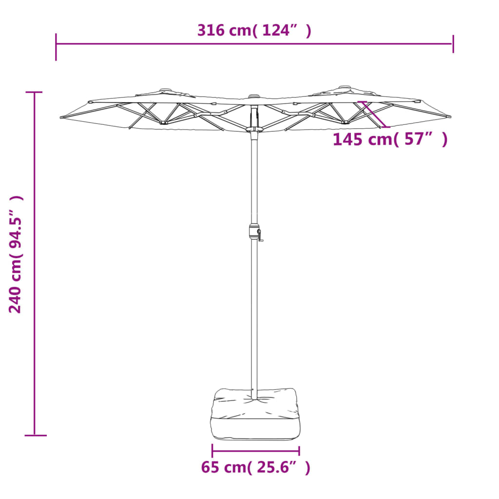 Чадър с двоен покрив и LED светлини, зелен, 316x240 см