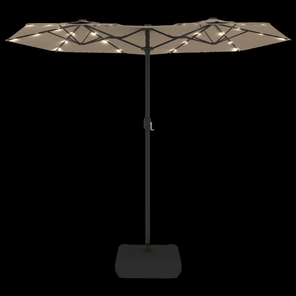 Чадър с двоен покрив и LED светлини, таупе, 316x240 см
