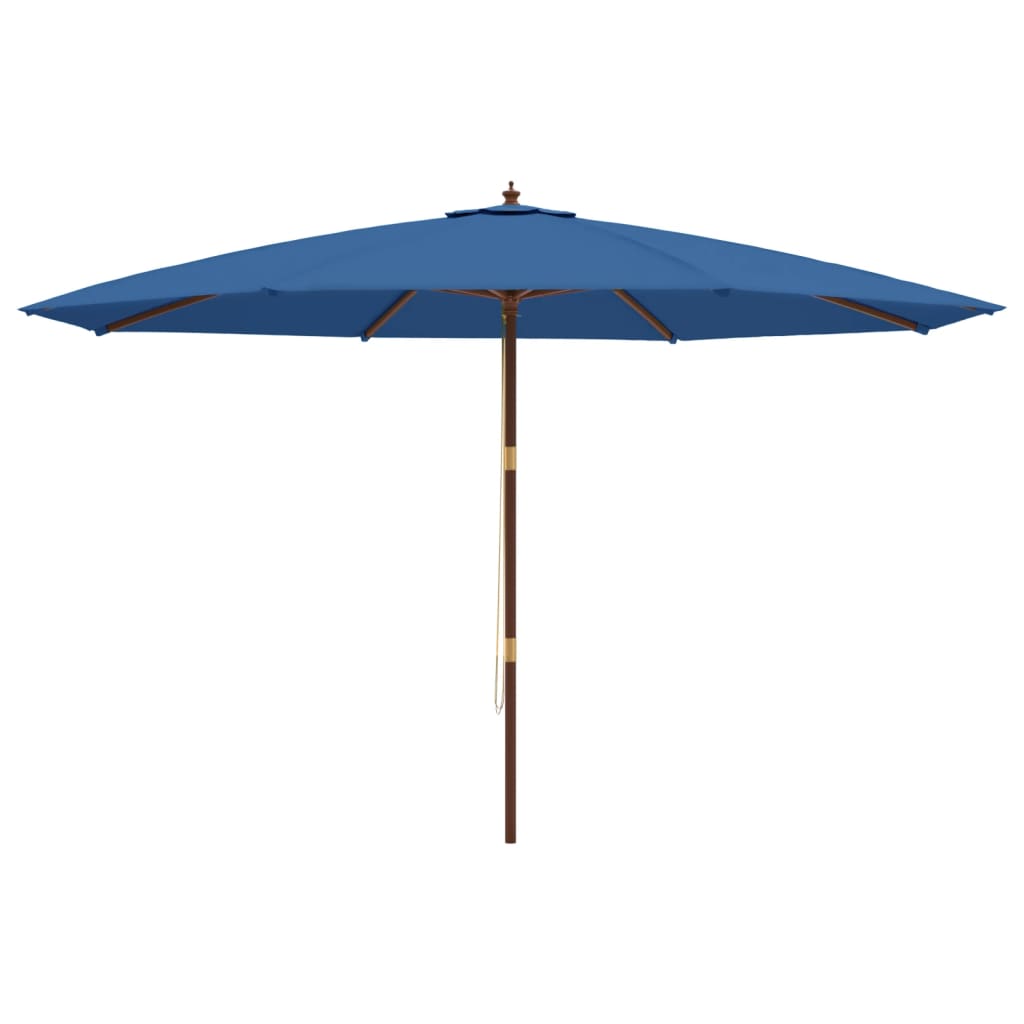 Градински чадър с дървен прът, лазурносин, 400x273 см