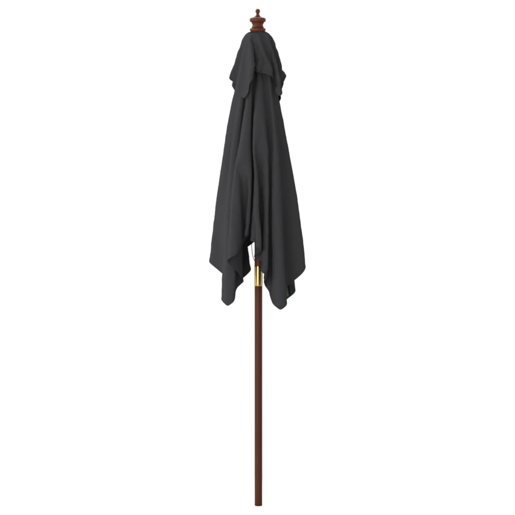 Градински чадър с дървен прът, черен, 198x198x231 см