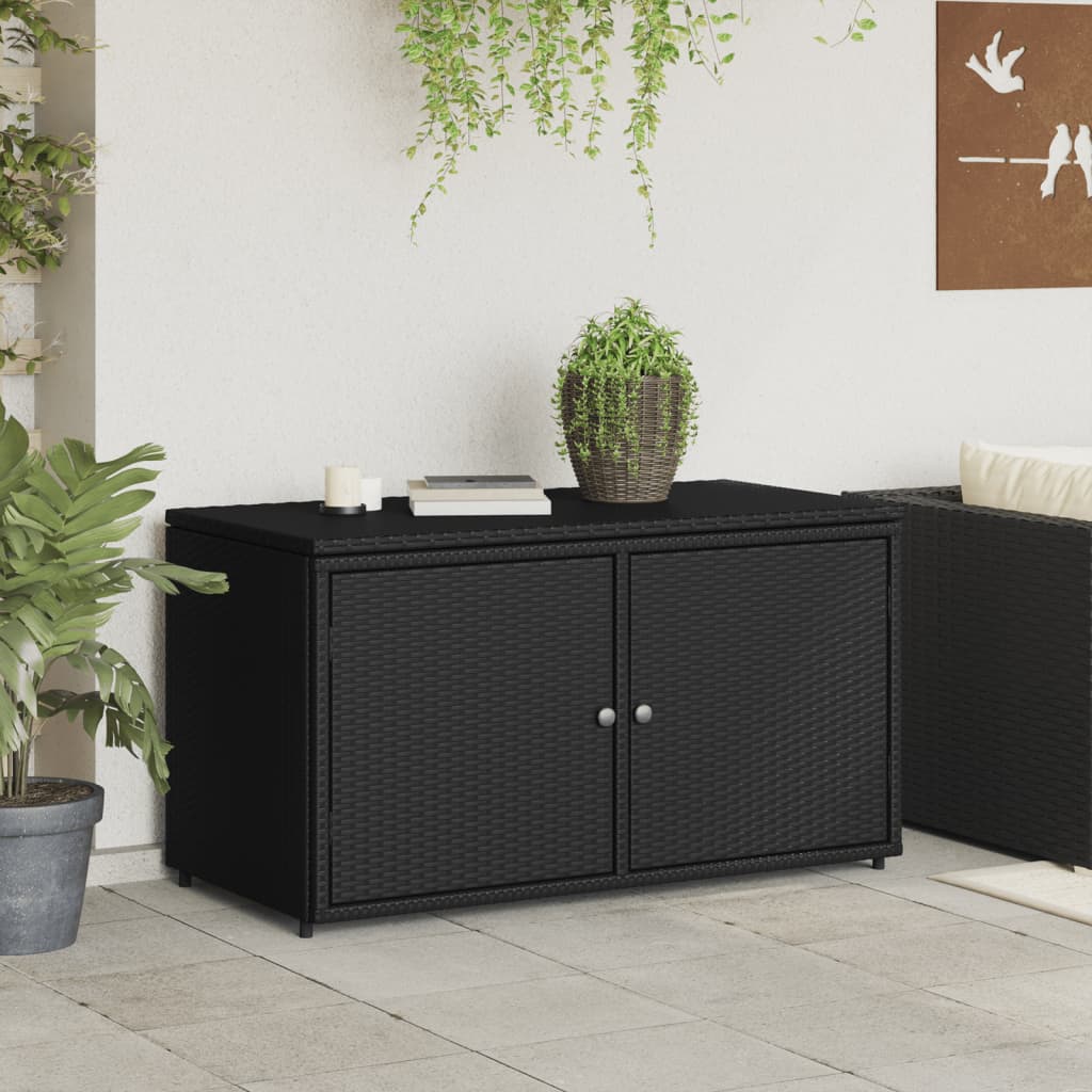 Градински шкаф за съхранение, черен, 110x55x60,5 см, полиратан