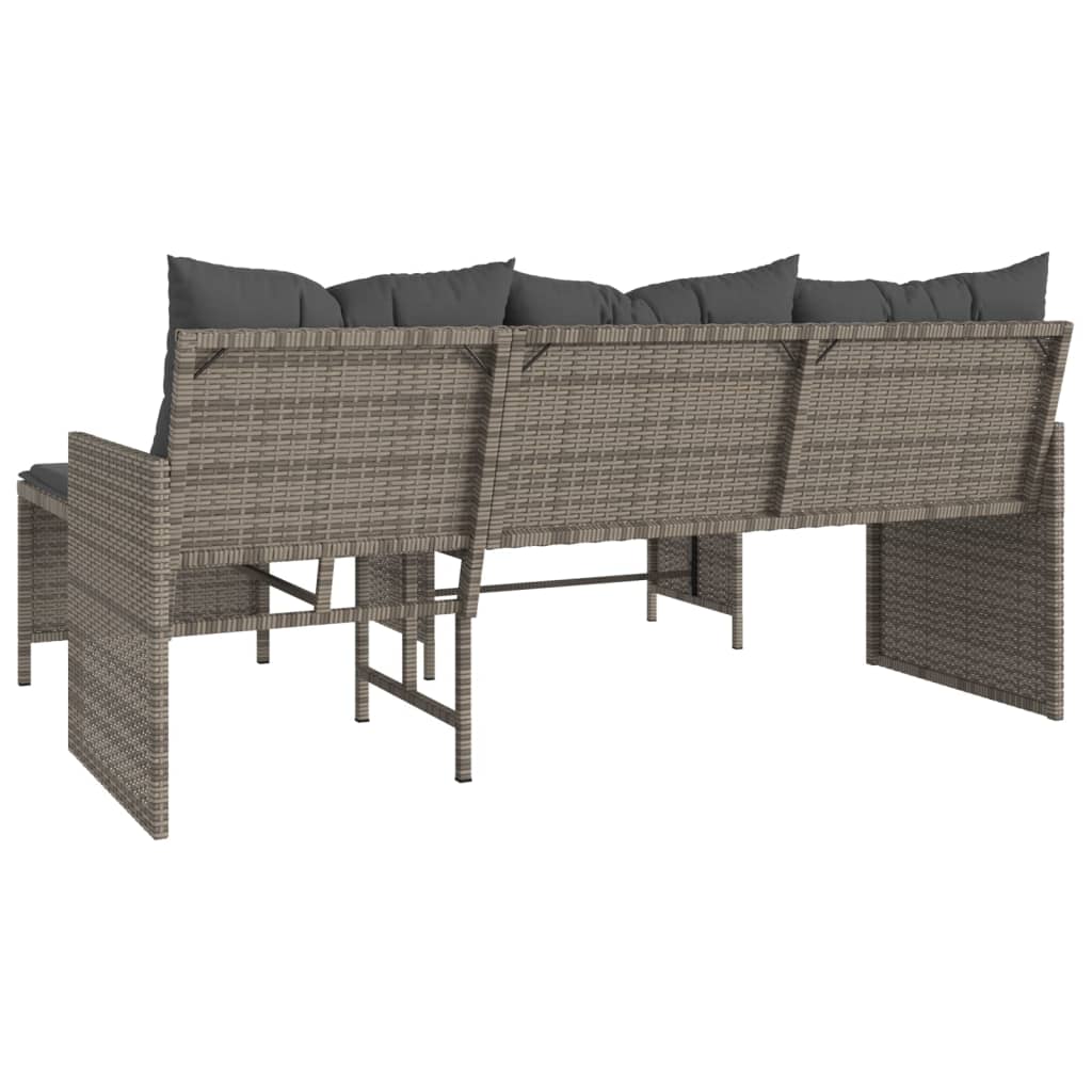 Градински диван с маса и възглавници, ъглов, сив полиратан
