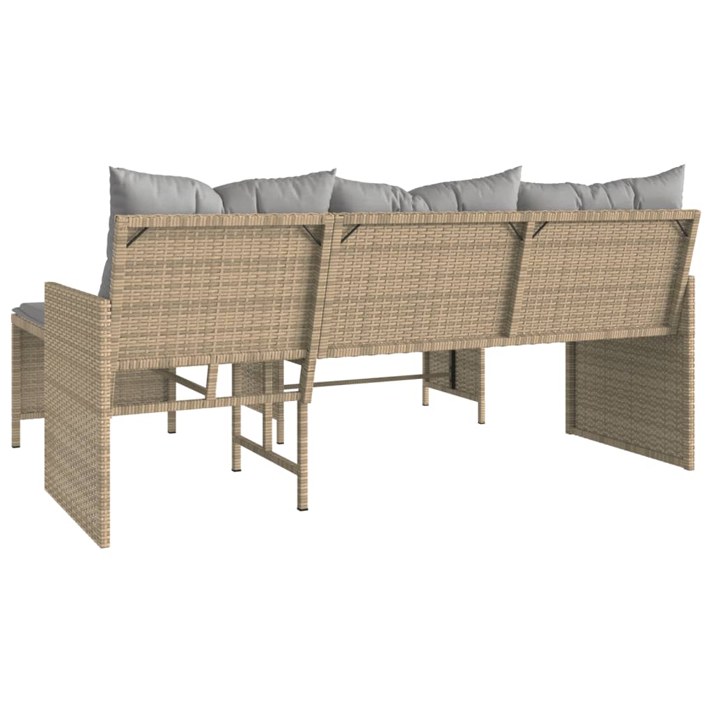 Градински диван с маса и възглавници ъглов бежов микс полиратан