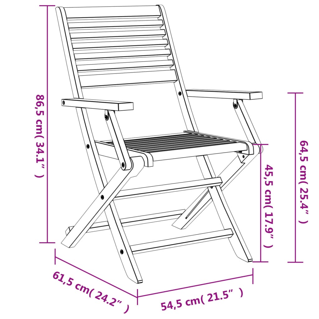 Сгъваеми градински столове 2 бр 54,5x61,5x86,5 см акация масив