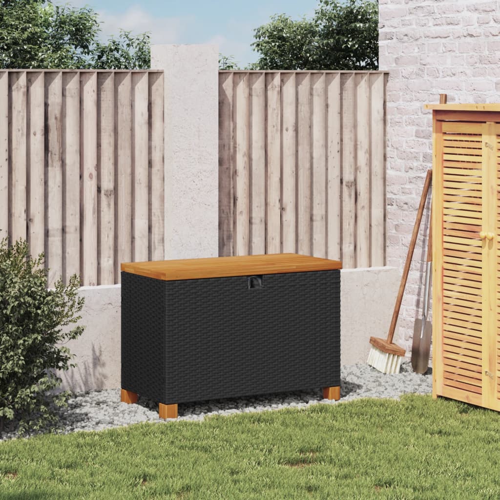 Градинска кутия за съхранение черна 80x40x48 см PE ратан акация