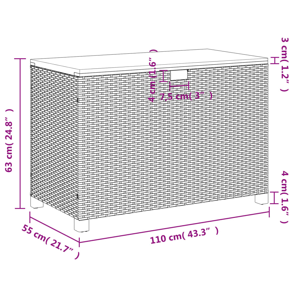 Градинска кутия за съхранение сив 110x55x63 см PE ратан акация