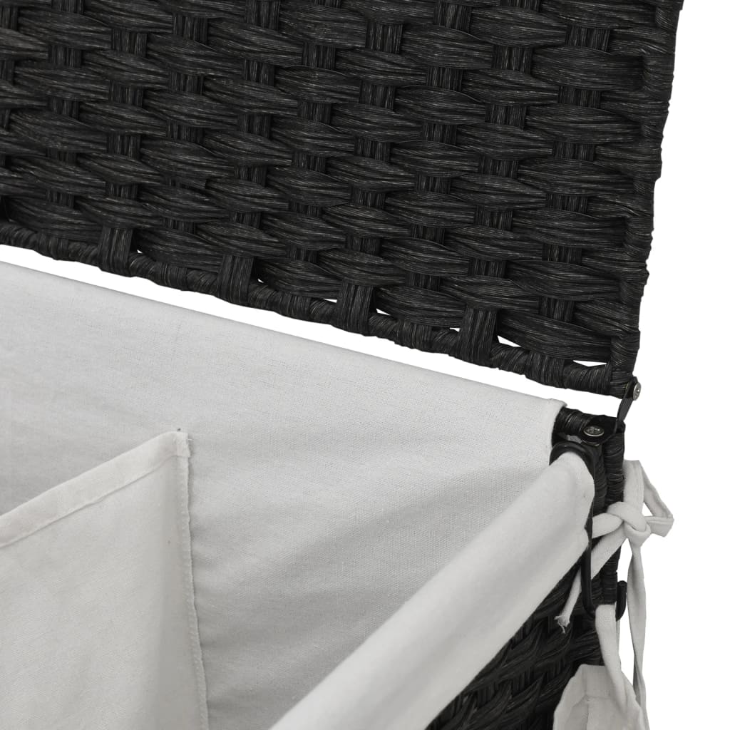 Кош за пране с колела, черен, 60x35x60,5 см, ратан
