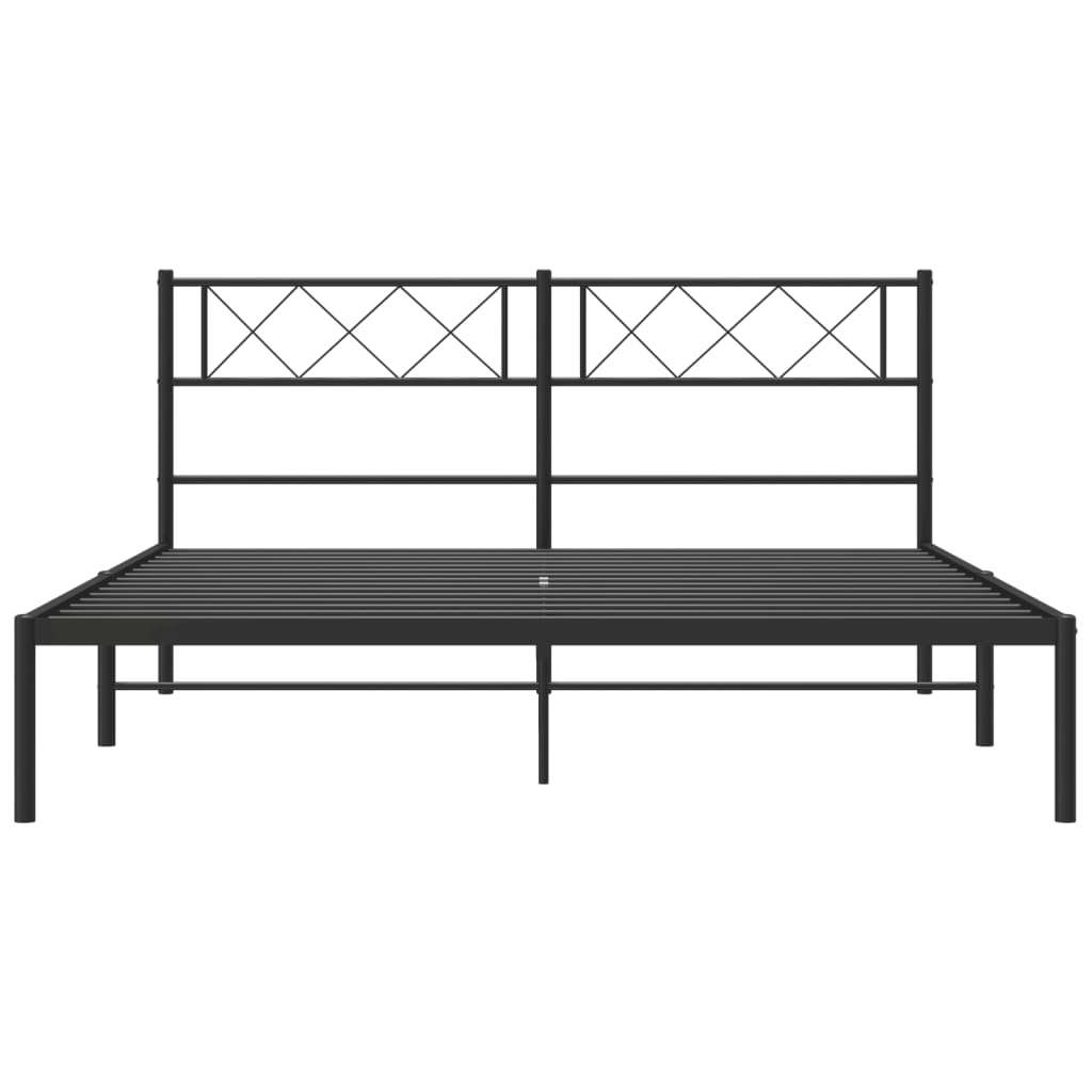 Метална рамка за легло с горна табла, черна, 150x200 см