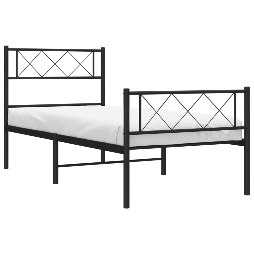 Метална рамка за легло с горна и долна табла, черна, 100x200 см