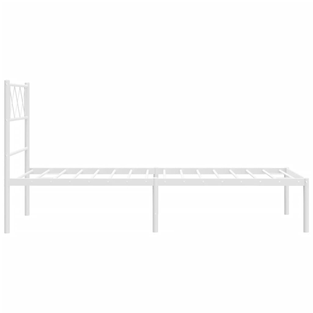 Метална рамка за легло с горна табла, бяла, 90x200 см