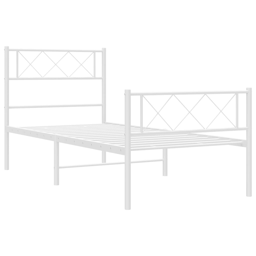 Метална рамка за легло с горна и долна табла, бяла, 75x190 см